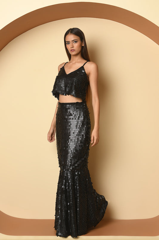 ARIEL- Black Oval Sequin Gown