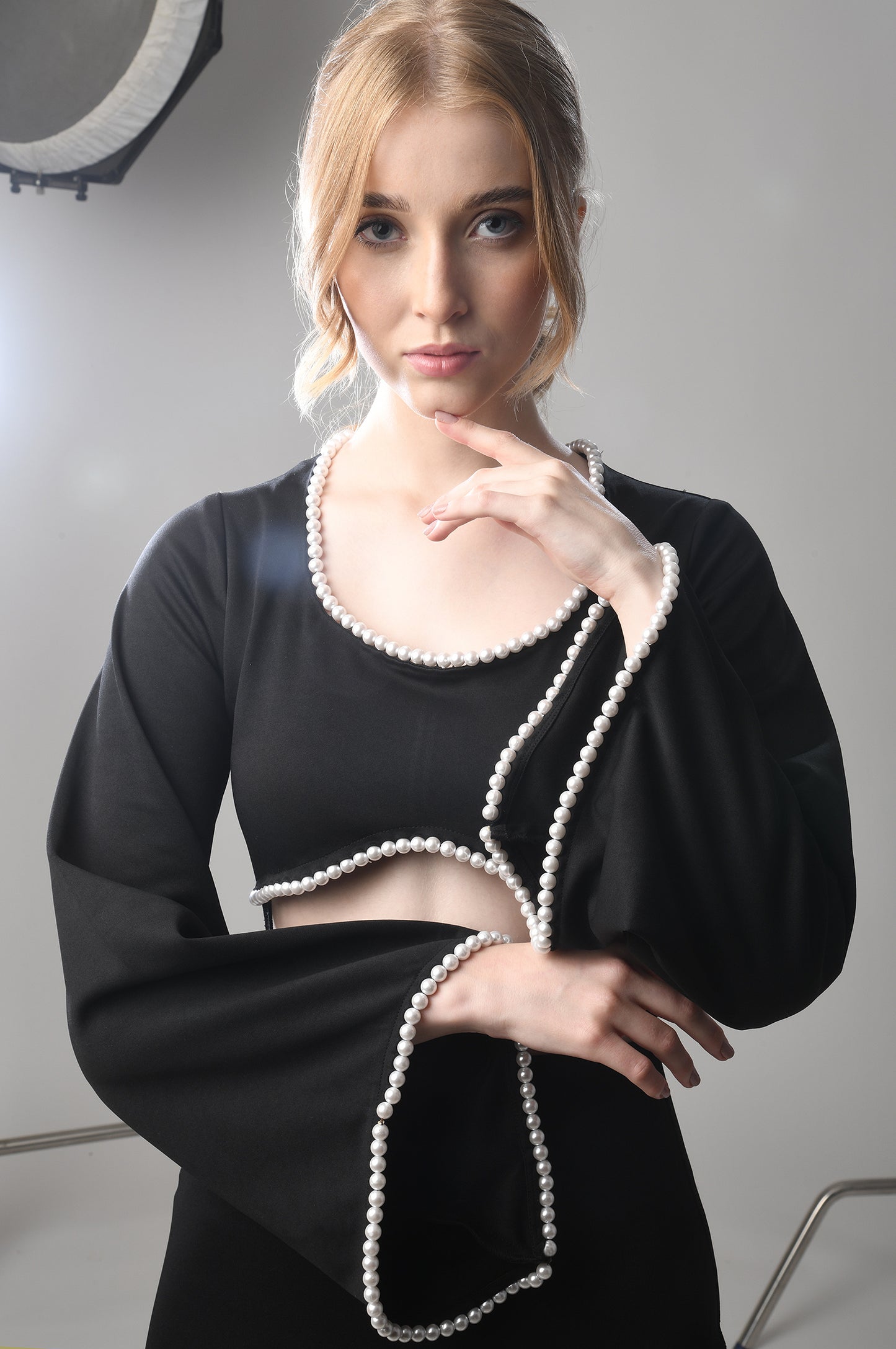 Pearl Dress – Black Dress with Dazzling White Pearl Detailing