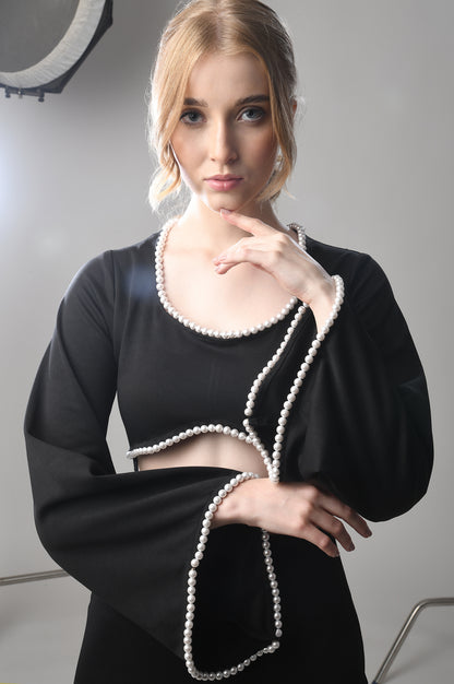 Pearl Dress – Black Dress with Dazzling White Pearl Detailing
