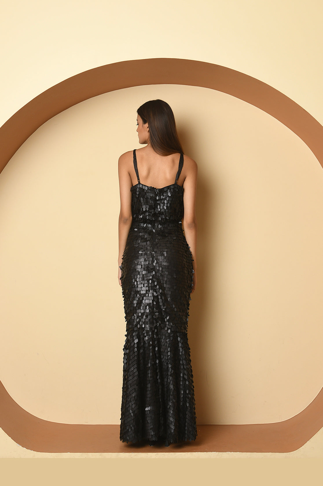 ARIEL- Black Oval Sequin Gown