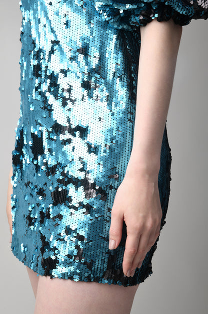 Regina Dress - Reversible Sequin Stunner in Blue and Black