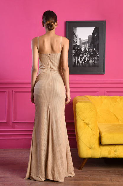 Kylie 2 - Nude-Toned Gown with Exquisite Striped Jacquard