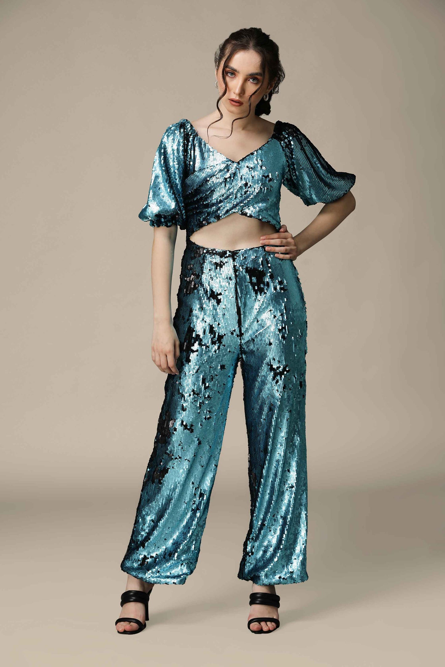 POMPOM- Dual Shade Blue Sequin Jumpsuit