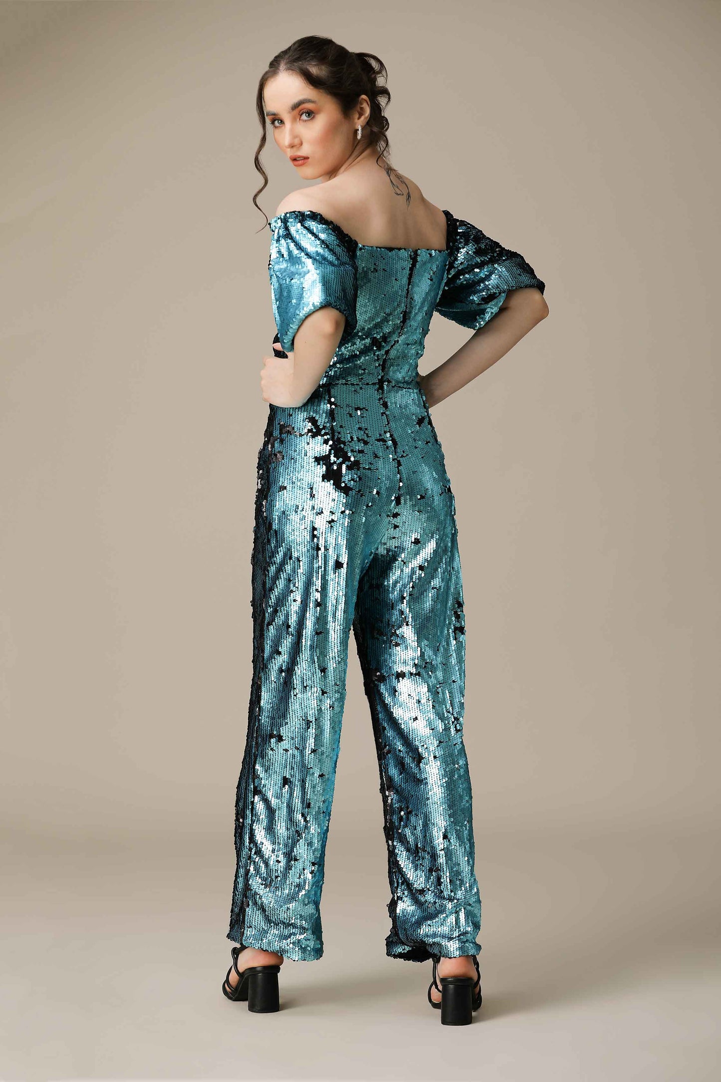 POMPOM- Dual Shade Blue Sequin Jumpsuit