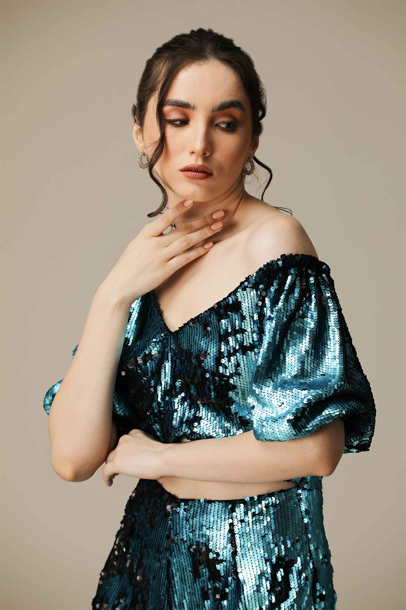 POMPOM- Dual Shade Blue Sequin Jumpsuit
