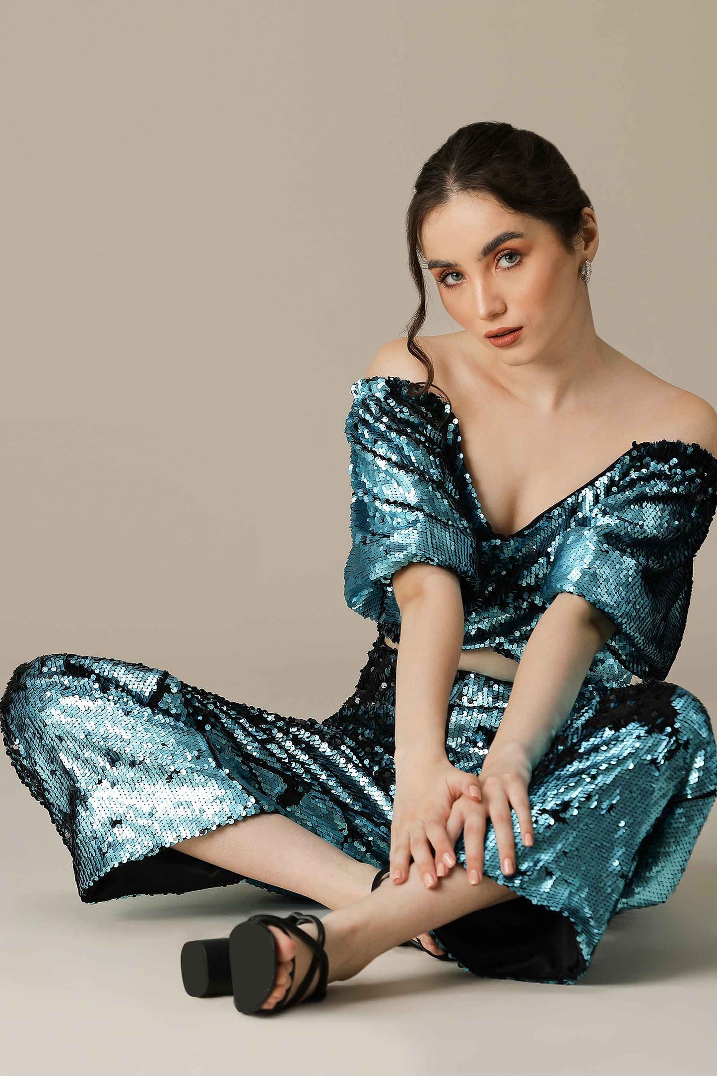 POMPOM- Dual Shade Blue Sequin Jumpsuit