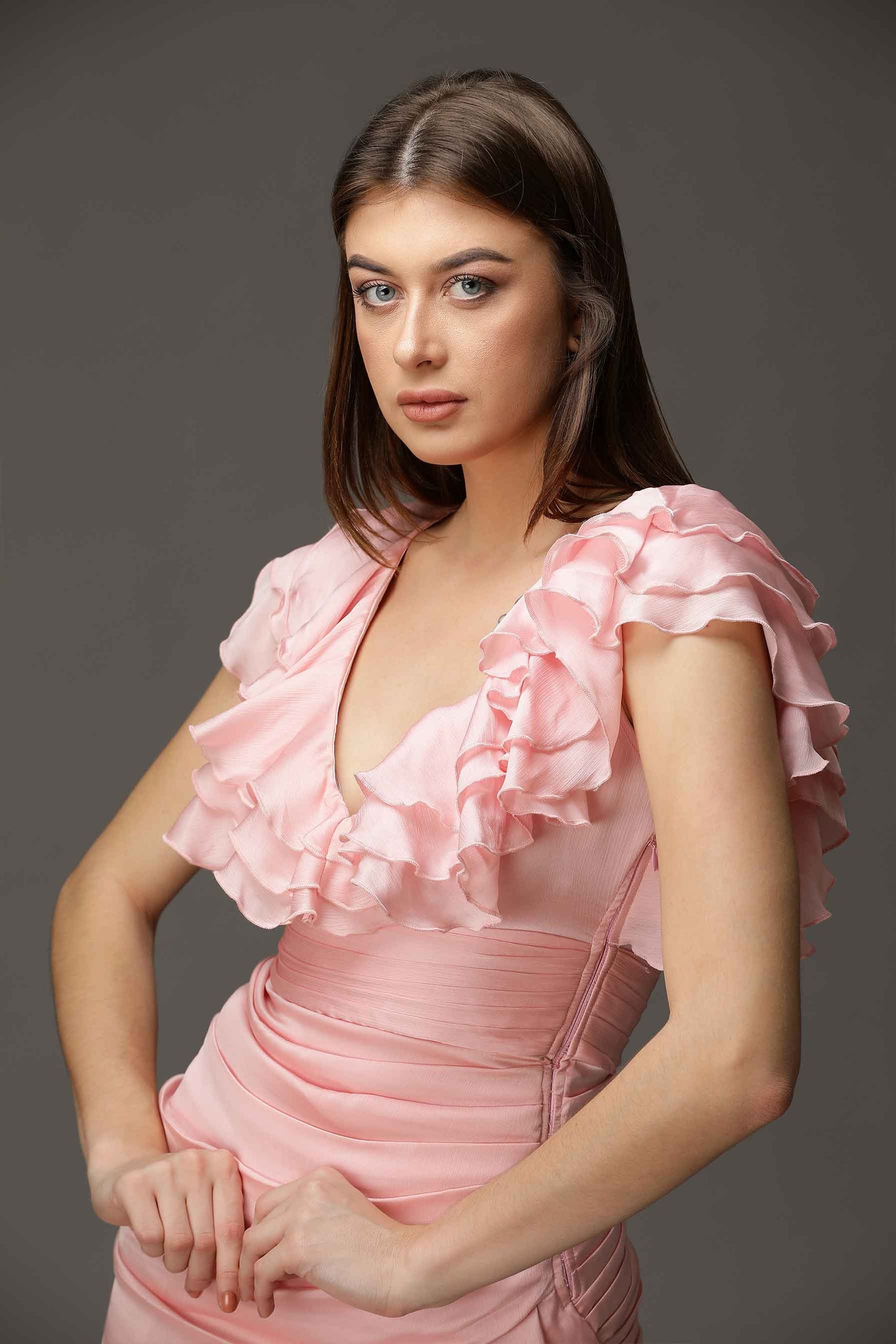 ROSE- Pink Gather Short Dress