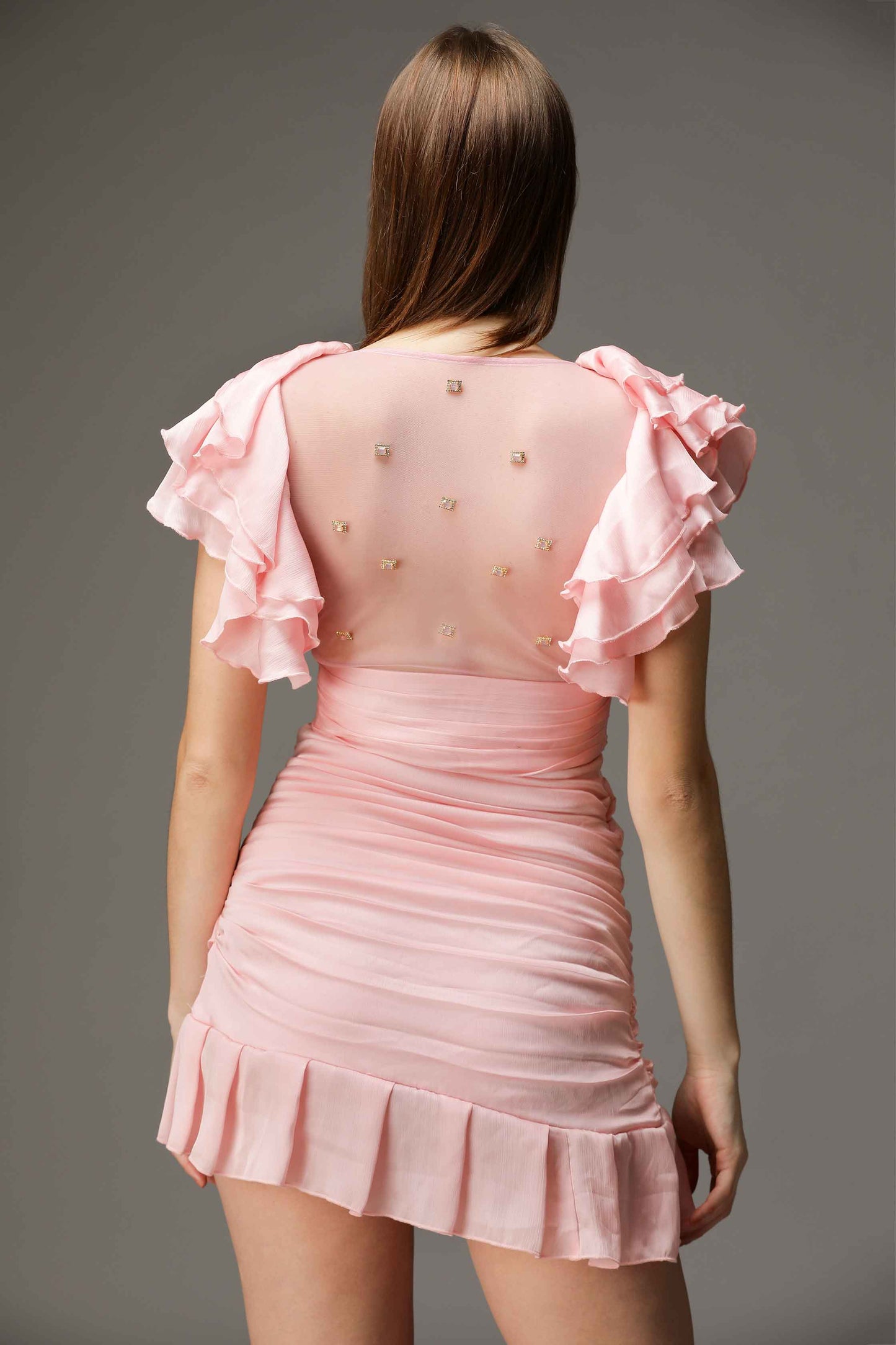 ROSE- Pink Gather Short Dress